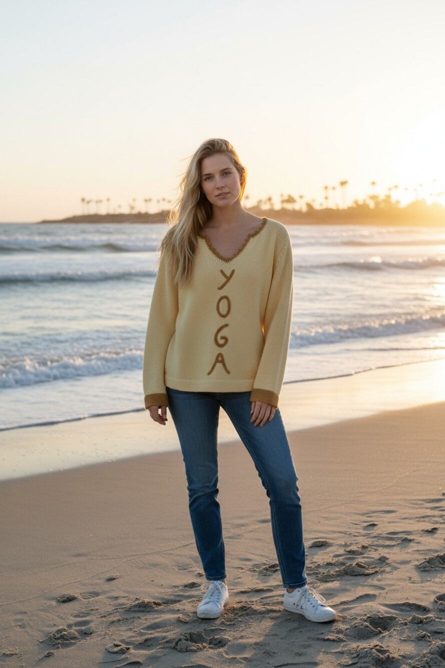 Rey Wear Womens Yoga Sweater Size Small Yellow